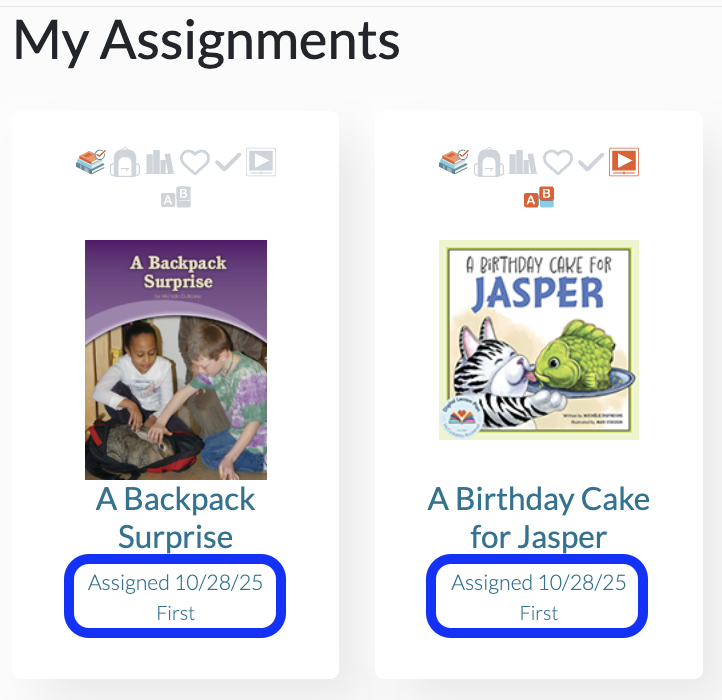 assigned date and classroom on book card